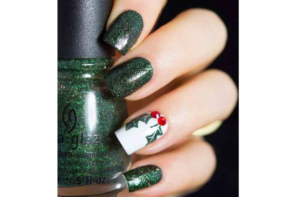 manicura decoración uñas navidad verde foto pinterest